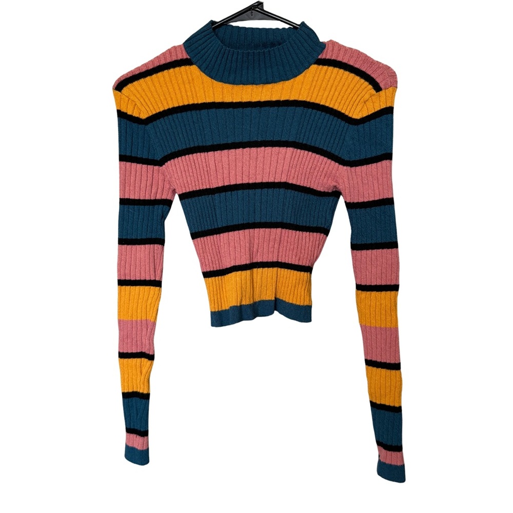 PacSun Striped Ribbed Knit Mockneck Sweater Lottie Moss